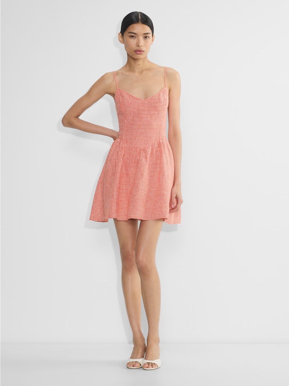 Wilfred Aritzia Red Gingham Spaghetti-Strap Mini Dress